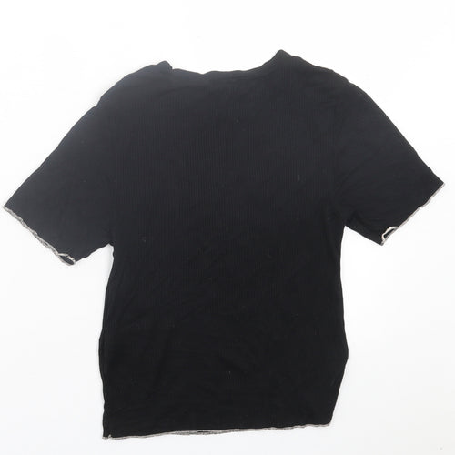 topshp Womens Black  Viscose Basic T-Shirt Size M Crew Neck