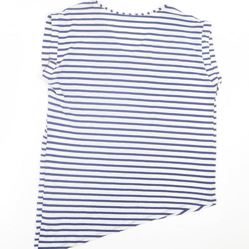 F&F Womens Blue Striped Polyester Basic T-Shirt Size 12 V-Neck