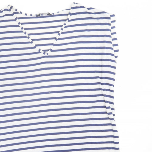 F&F Womens Blue Striped Polyester Basic T-Shirt Size 12 V-Neck