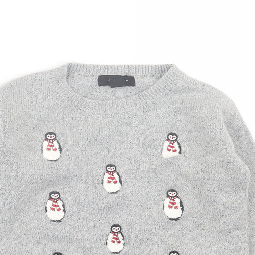 Atmosphere Womens Grey Crew Neck Geometric Acrylic Pullover Jumper Size 6