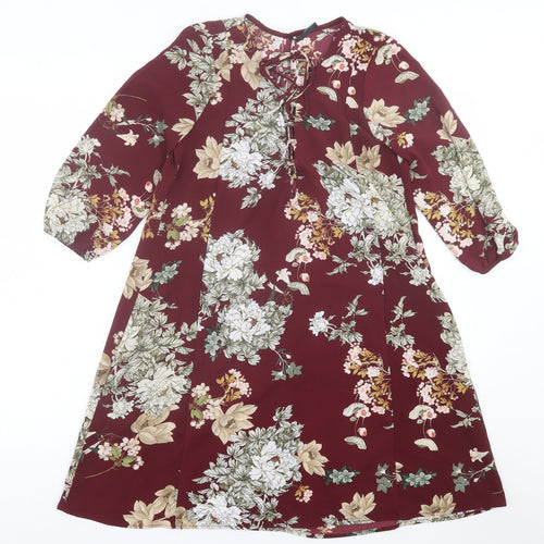 Stradivarius Womens Red Floral Polyester A-Line  Size S  V-Neck Pullover