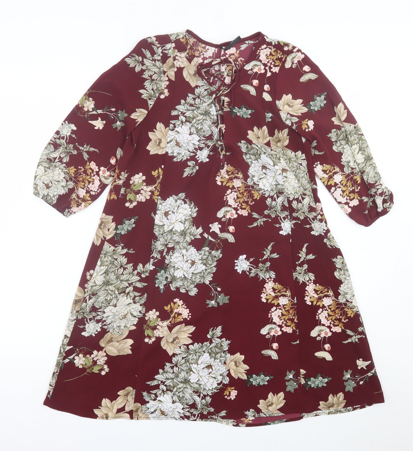 Stradivarius Womens Red Floral Polyester A-Line  Size S  V-Neck Pullover