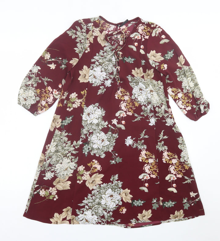 Stradivarius Womens Red Floral Polyester A-Line  Size S  V-Neck Pullover