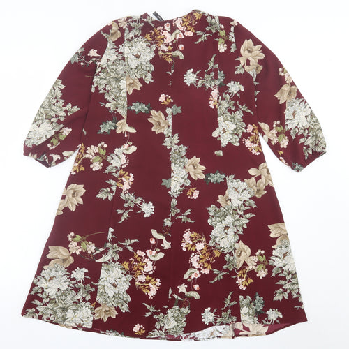 Stradivarius Womens Red Floral Polyester A-Line  Size S  V-Neck Pullover