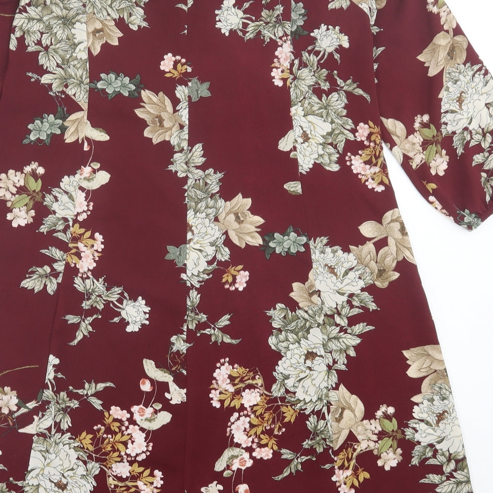 Stradivarius Womens Red Floral Polyester A-Line  Size S  V-Neck Pullover