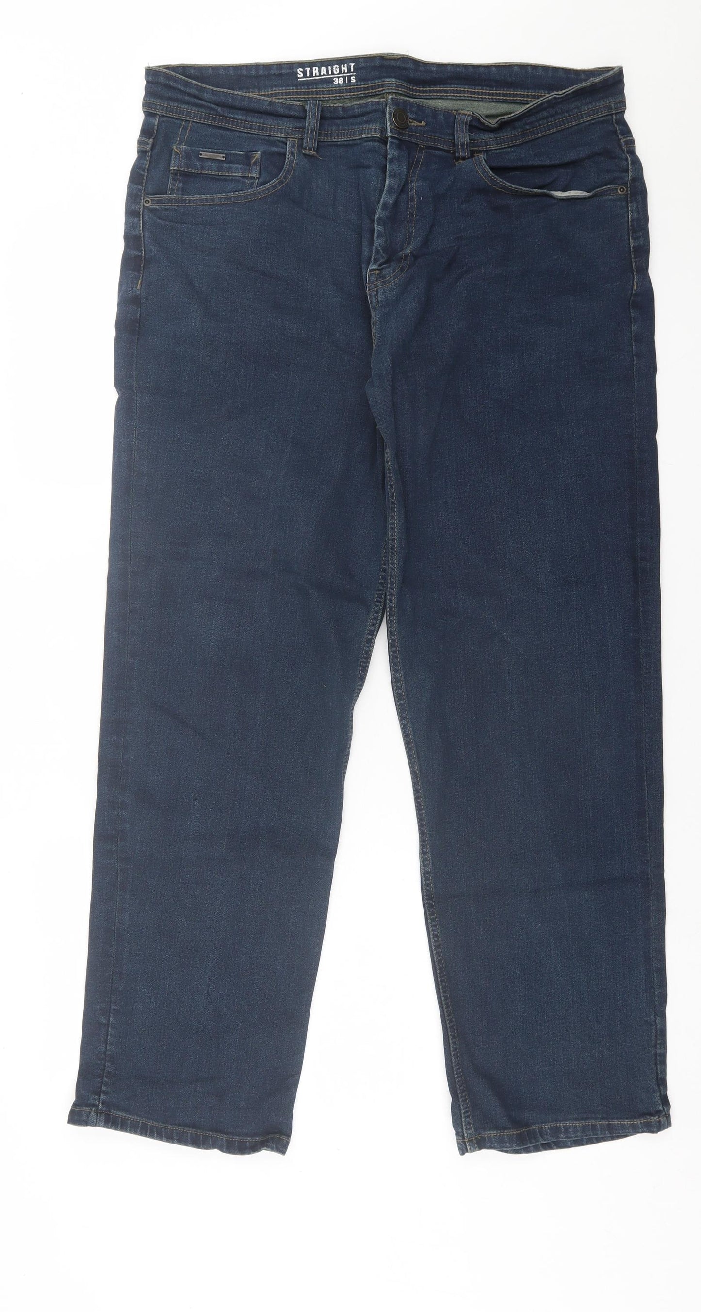 George Mens Blue  Cotton Straight Jeans Size 38 in L30 in Regular Button - Short Leg