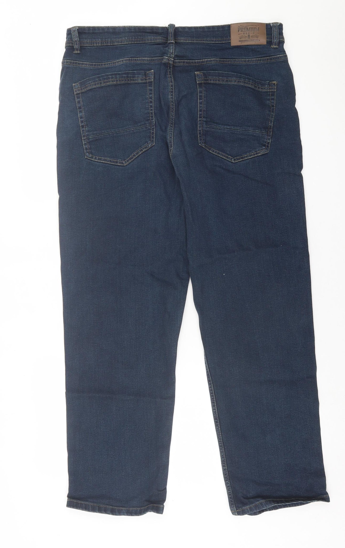 George Mens Blue  Cotton Straight Jeans Size 38 in L30 in Regular Button - Short Leg