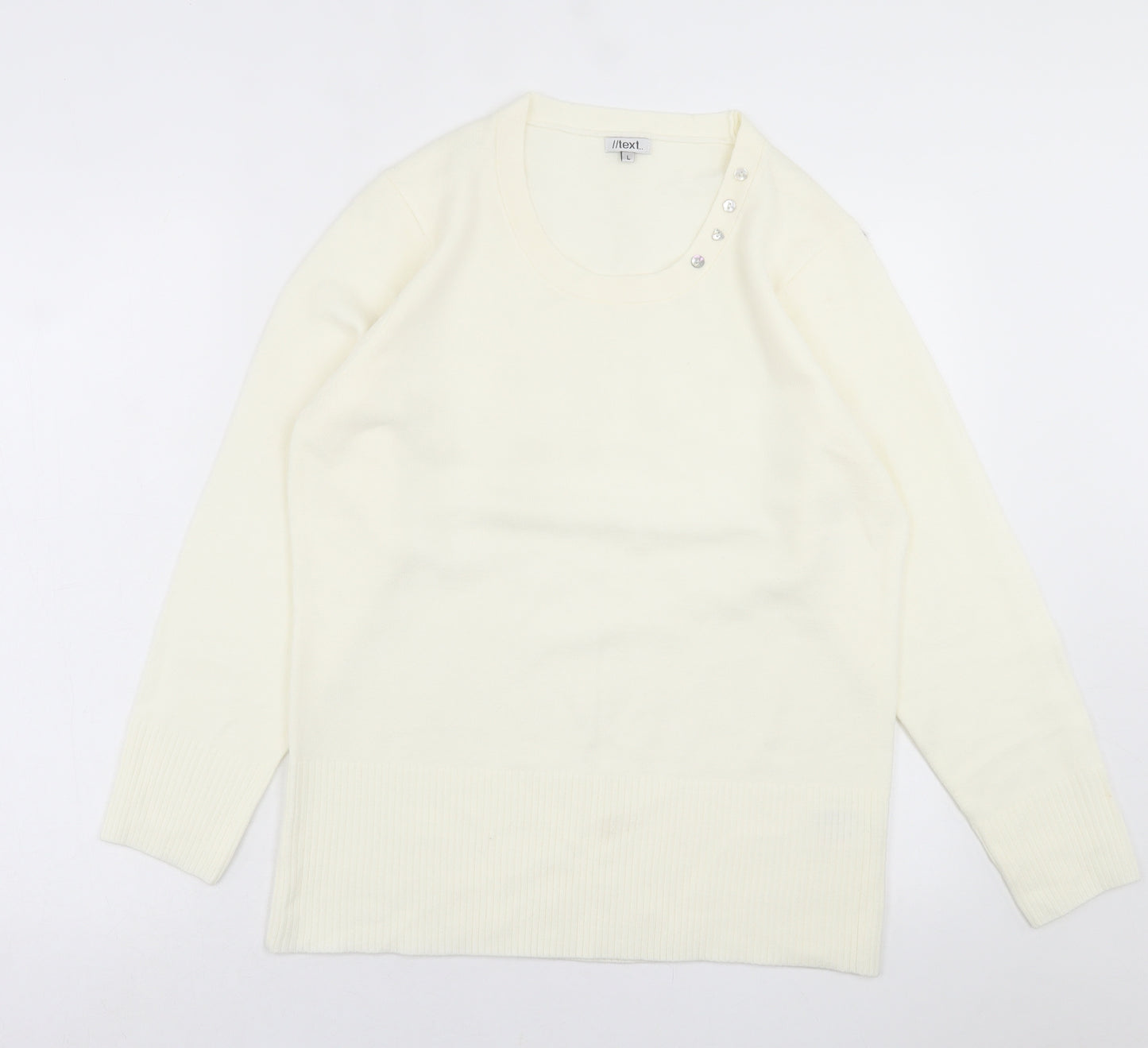 TEXT Womens Ivory Crew Neck  Acrylic Pullover Jumper Size L