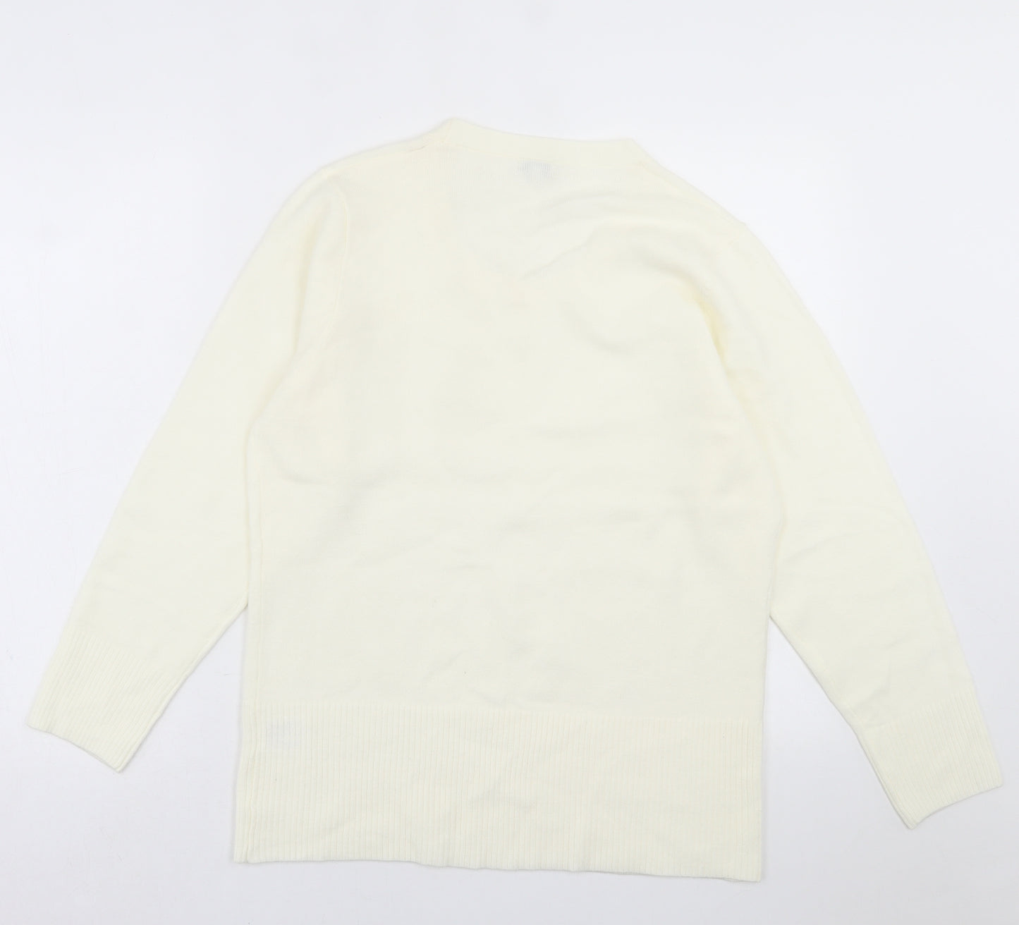 TEXT Womens Ivory Crew Neck  Acrylic Pullover Jumper Size L