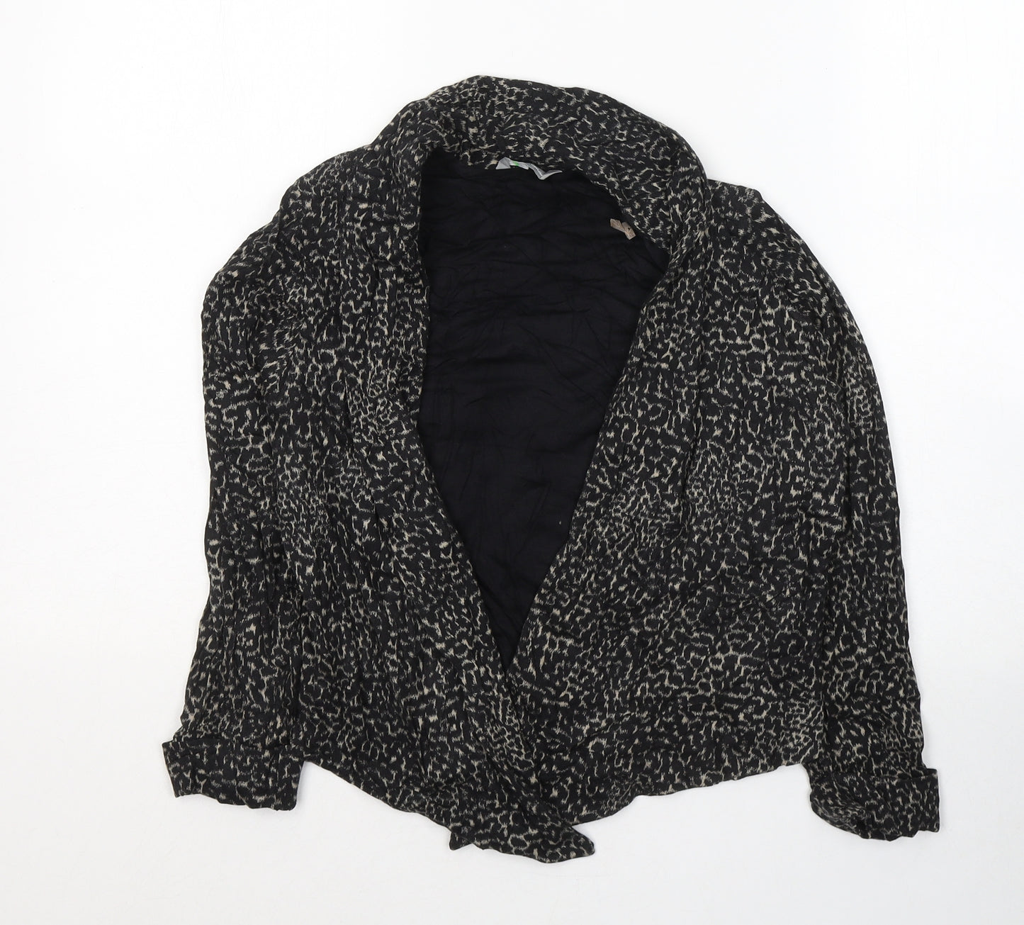 Marks and Spencer Womens Black Animal Print Viscose Basic Blouse Size 8 V-Neck