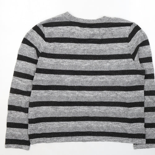 Marks and Spencer Womens Grey Round Neck Striped Polyester Pullover Jumper Size 16