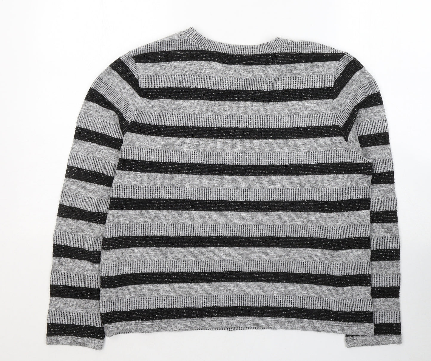 Marks and Spencer Womens Grey Round Neck Striped Polyester Pullover Jumper Size 16