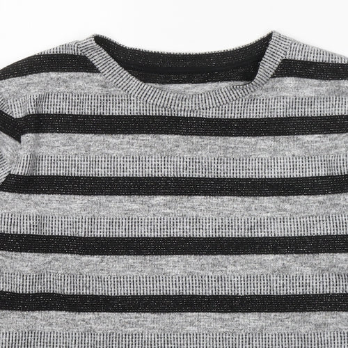 Marks and Spencer Womens Grey Round Neck Striped Polyester Pullover Jumper Size 16