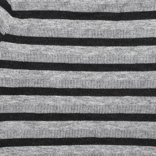 Marks and Spencer Womens Grey Round Neck Striped Polyester Pullover Jumper Size 16
