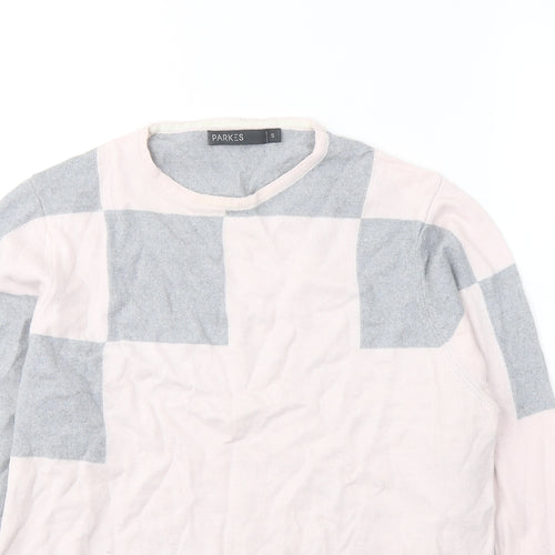 Parkes Womens Pink Round Neck Geometric Wool Pullover Jumper Size S