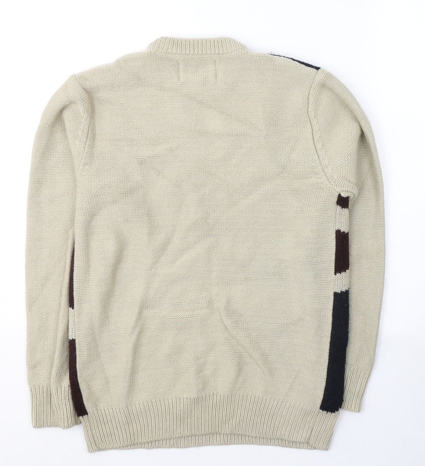 River Island Mens Beige Round Neck Geometric Acrylic Pullover Jumper Size S