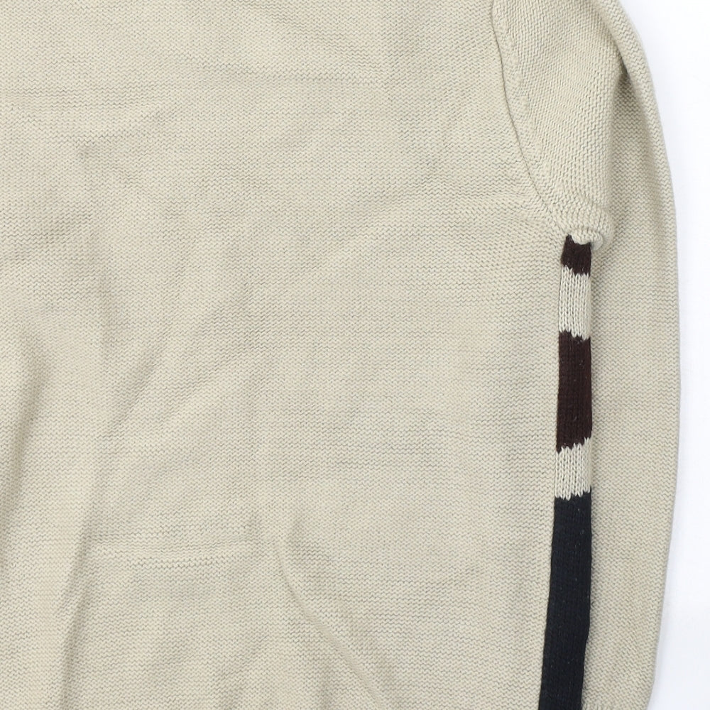 River Island Mens Beige Round Neck Geometric Acrylic Pullover Jumper Size S