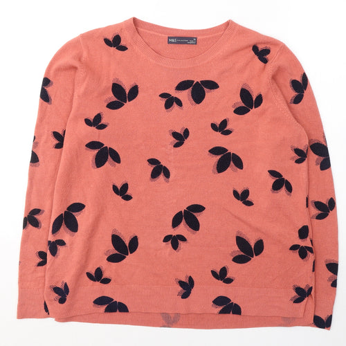 Marks and Spencer Womens Orange Round Neck Geometric Acrylic Pullover Jumper Size 18