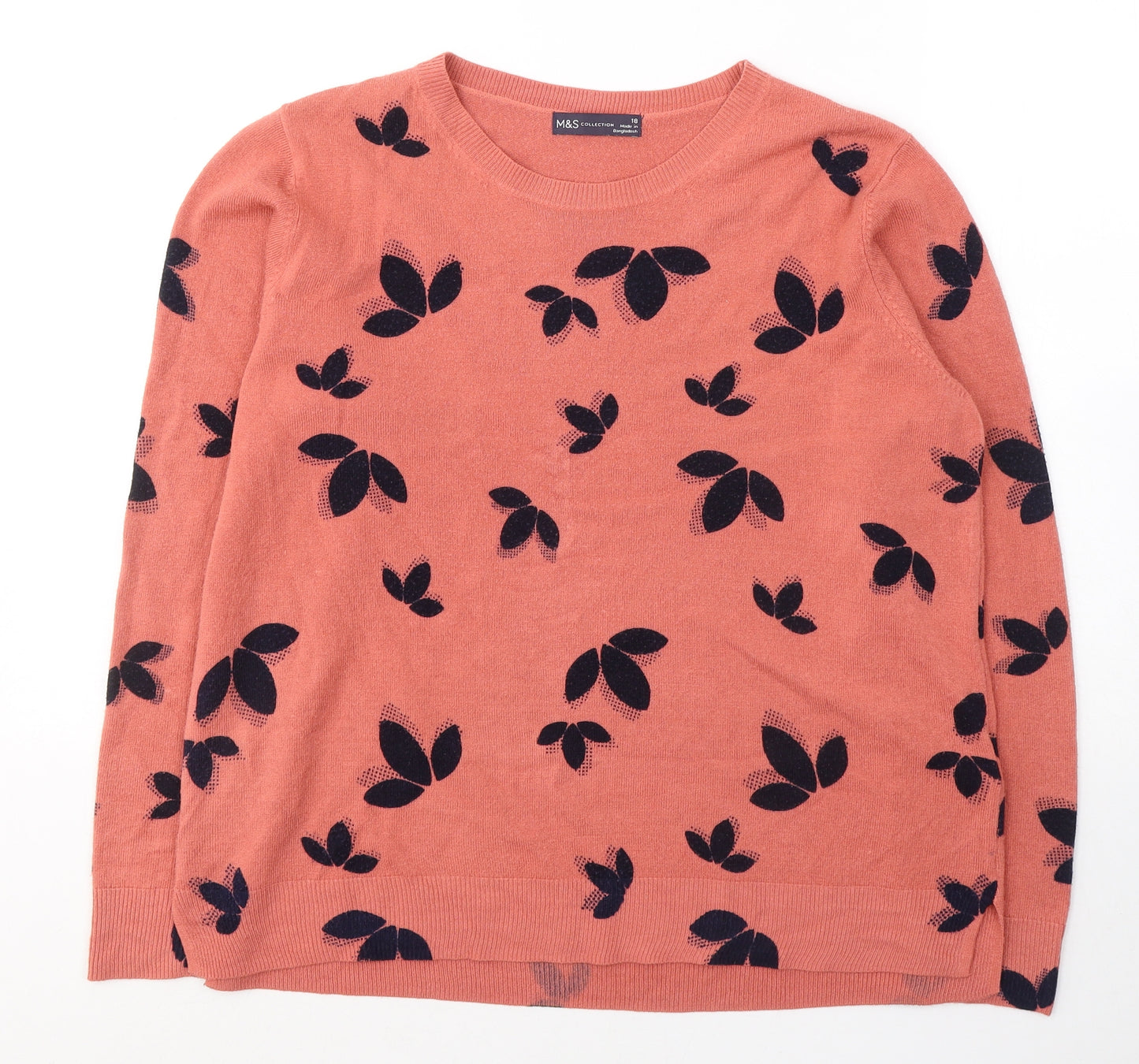 Marks and Spencer Womens Orange Round Neck Geometric Acrylic Pullover Jumper Size 18