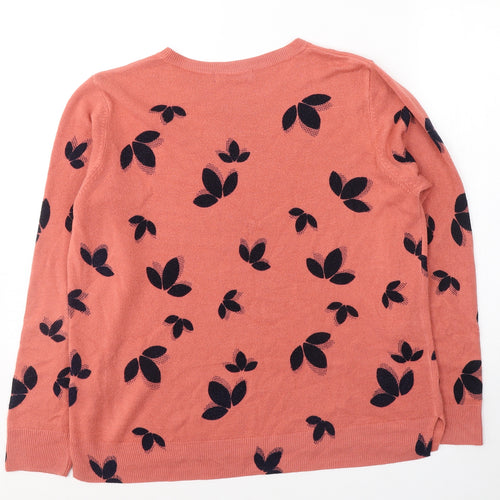 Marks and Spencer Womens Orange Round Neck Geometric Acrylic Pullover Jumper Size 18