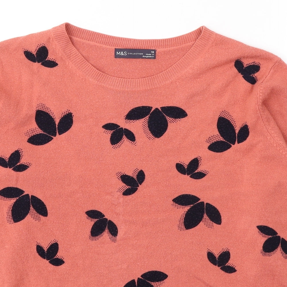 Marks and Spencer Womens Orange Round Neck Geometric Acrylic Pullover Jumper Size 18