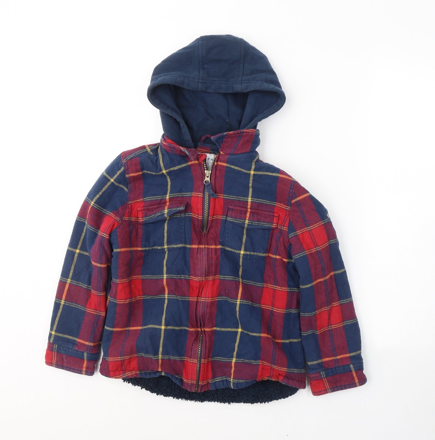Fat Face Boys Blue Plaid  Basic Jacket Jacket Size 8-9 Years  Zip