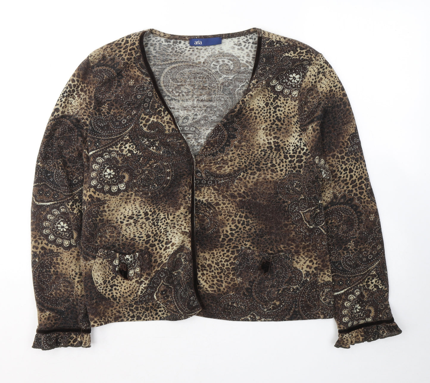 Aria Womens Brown Round Neck  Acrylic Cardigan Jumper Size M