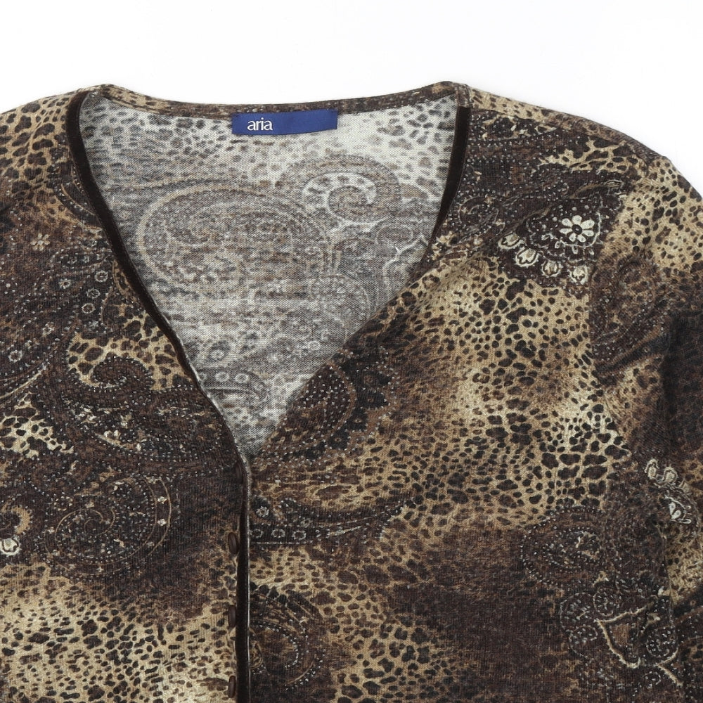 Aria Womens Brown Round Neck  Acrylic Cardigan Jumper Size M
