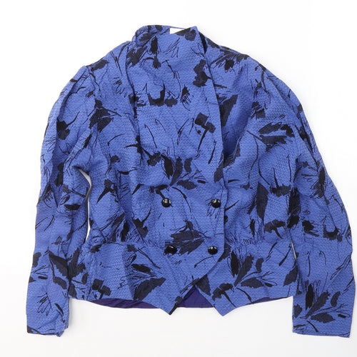 KohlHaas Womens Blue Geometric  Jacket Blazer Size 14  Button