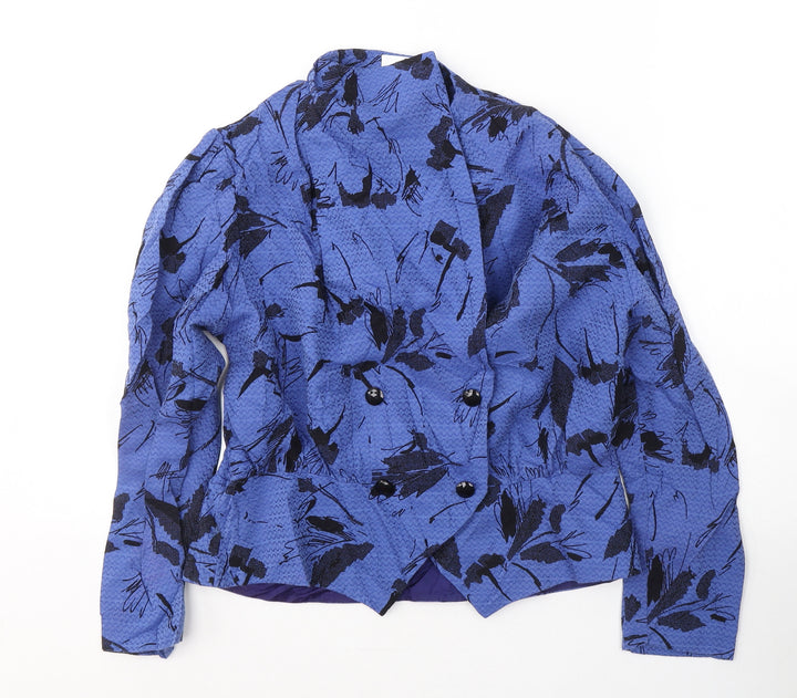 KohlHaas Womens Blue Geometric  Jacket Blazer Size 14  Button
