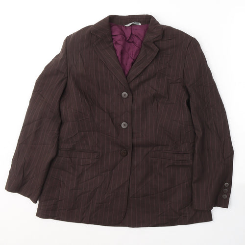 Marks and Spencer Womens Brown Striped Wool Jacket Suit Jacket Size 12