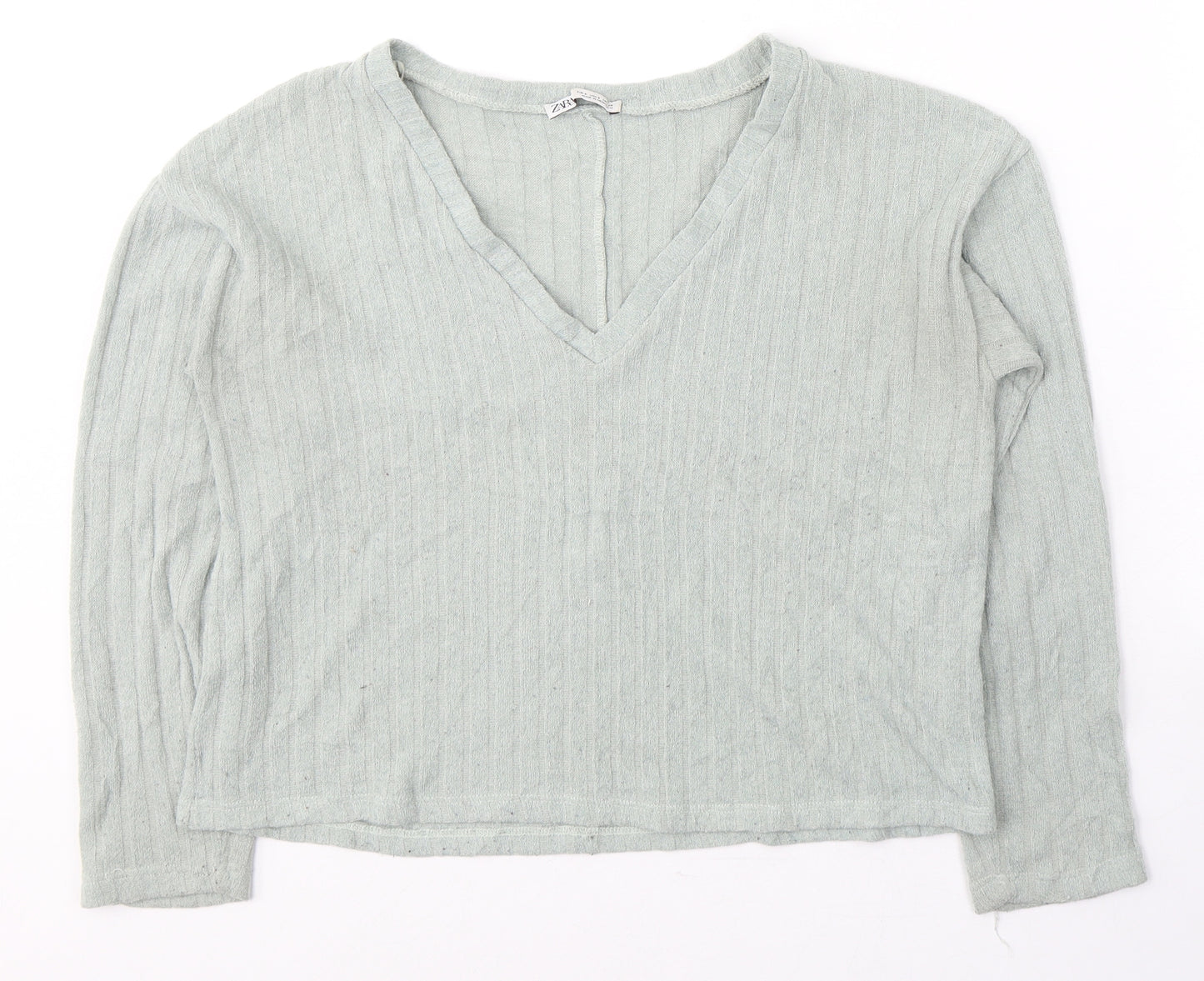 Zara Womens Green  Polyester Jersey T-Shirt Size S V-Neck