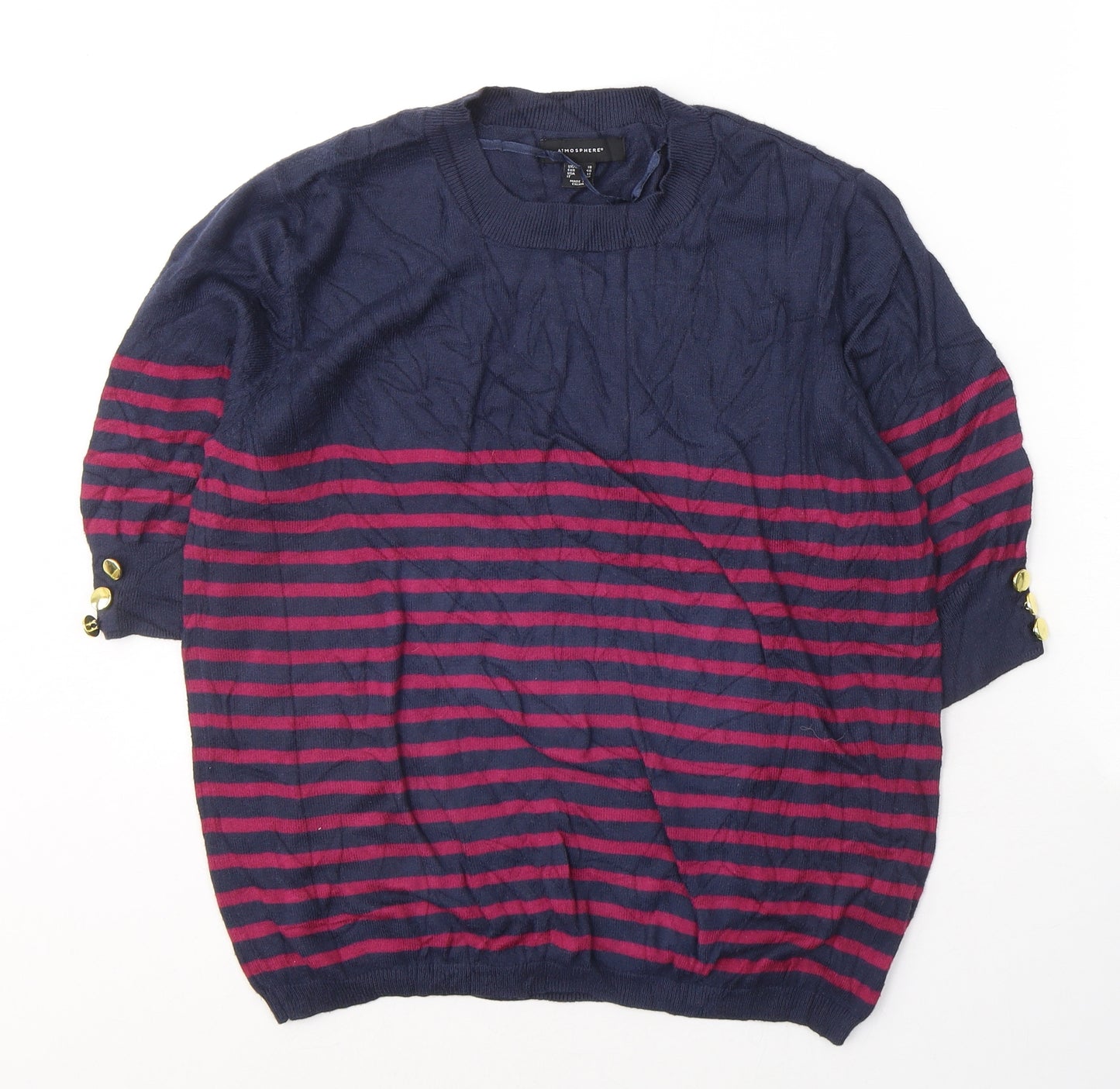 Atmosphere Womens Blue Striped Viscose Jersey T-Shirt Size 18 Round Neck