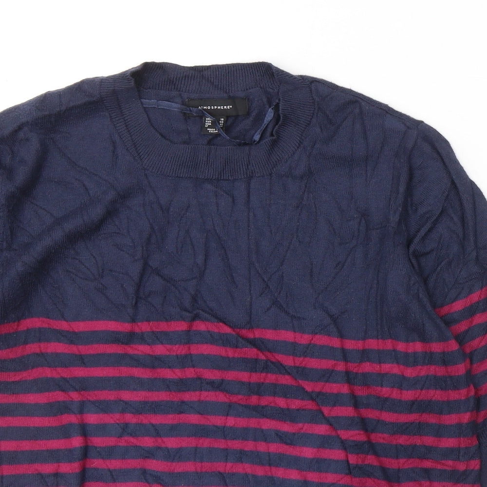 Atmosphere Womens Blue Striped Viscose Jersey T-Shirt Size 18 Round Neck