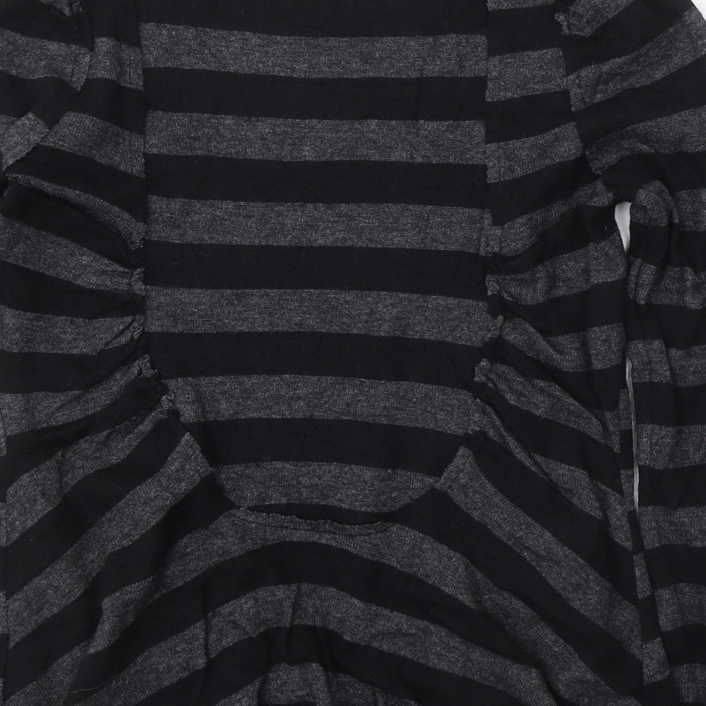NEXT Womens Black V-Neck Striped Viscose Cardigan Jumper Size 10