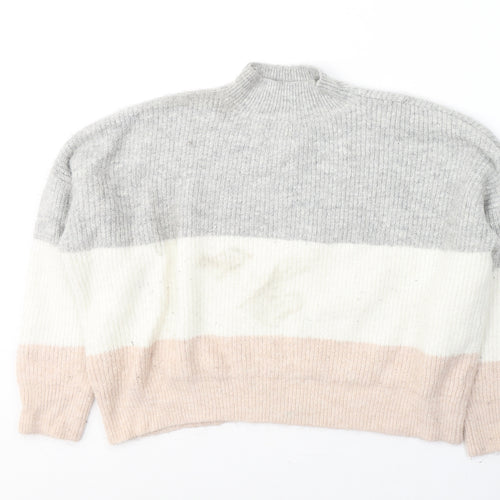 Primark Womens Multicoloured High Neck Striped Acrylic Pullover Jumper Size 14