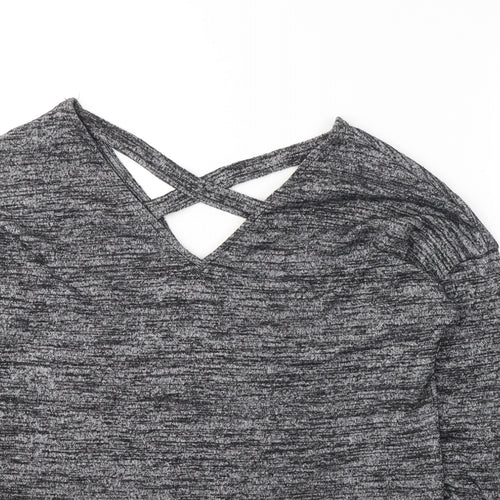 F&F Womens Grey V-Neck  Viscose Pullover Jumper Size 12