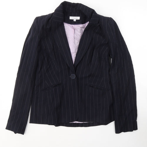 J.Taylor Womens Black Striped  Jacket Blazer Size 10  Button