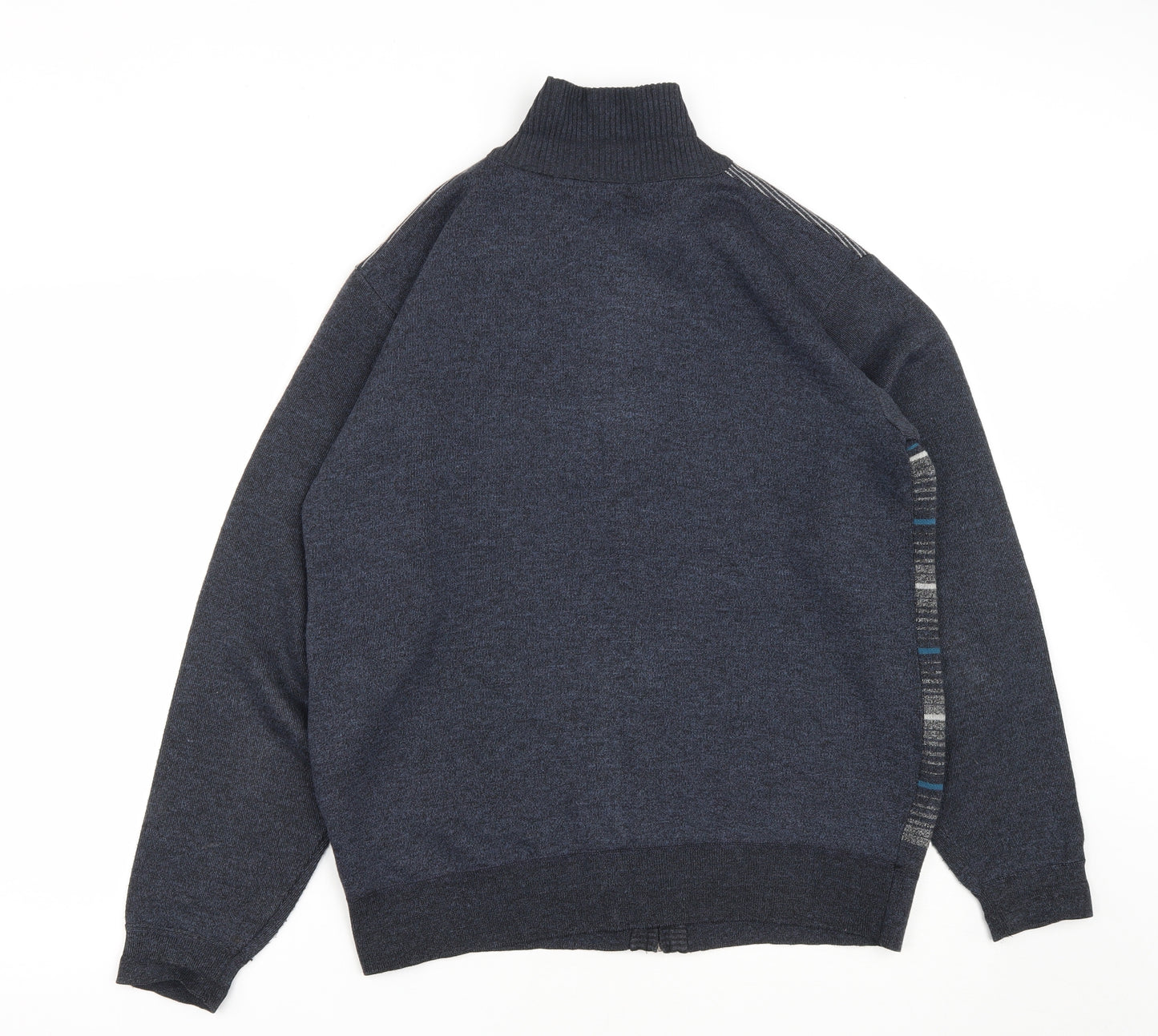 Jinhaolai Mens Blue High Neck Striped Polyester Cardigan Jumper Size 2XL