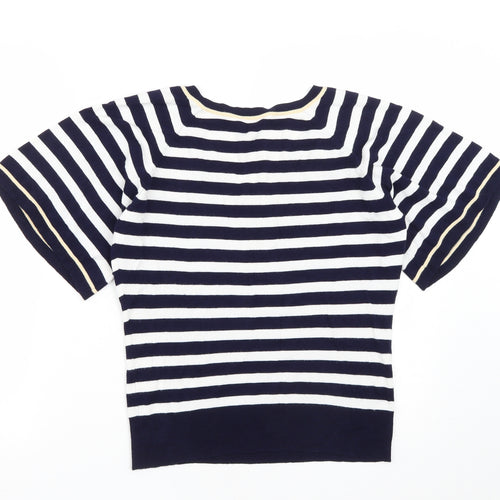 M&Co Womens Blue V-Neck Striped Viscose Pullover Jumper Size M