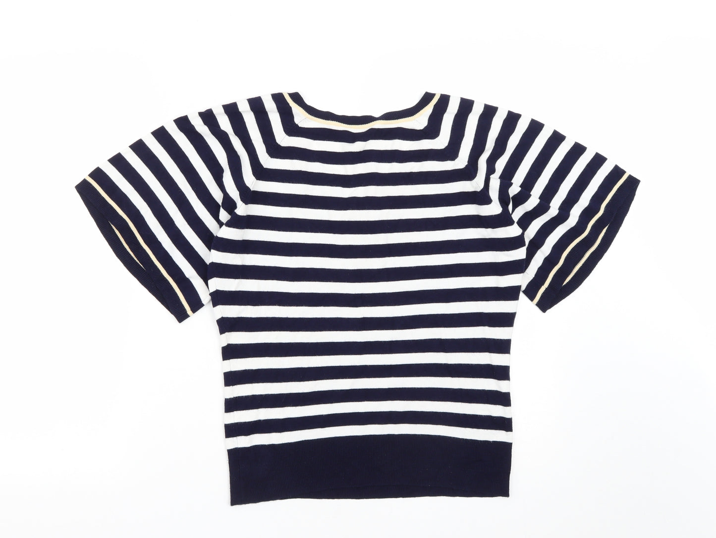 M&Co Womens Blue V-Neck Striped Viscose Pullover Jumper Size M
