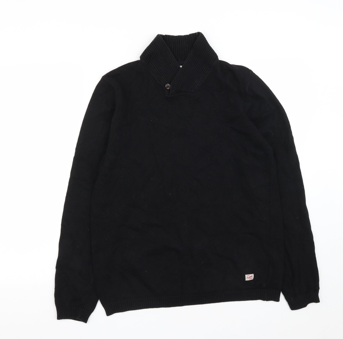JACK & JONES Mens Black V-Neck  Cotton Pullover Jumper Size M