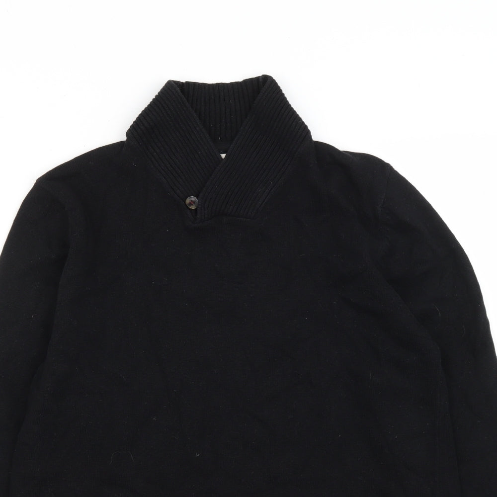 JACK & JONES Mens Black V-Neck  Cotton Pullover Jumper Size M