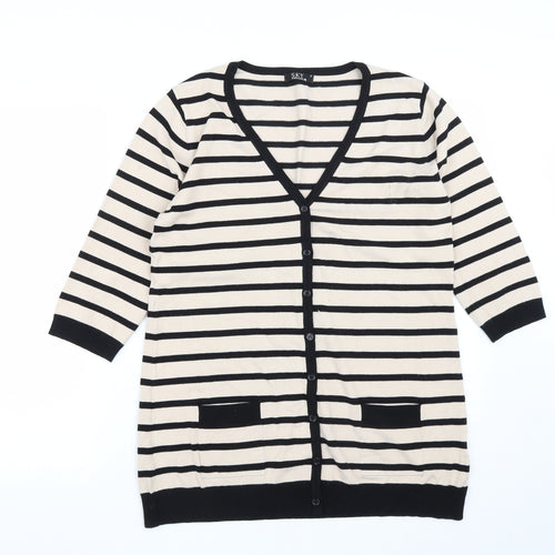 Sky Womens Black V-Neck Striped Viscose Cardigan Jumper Size M