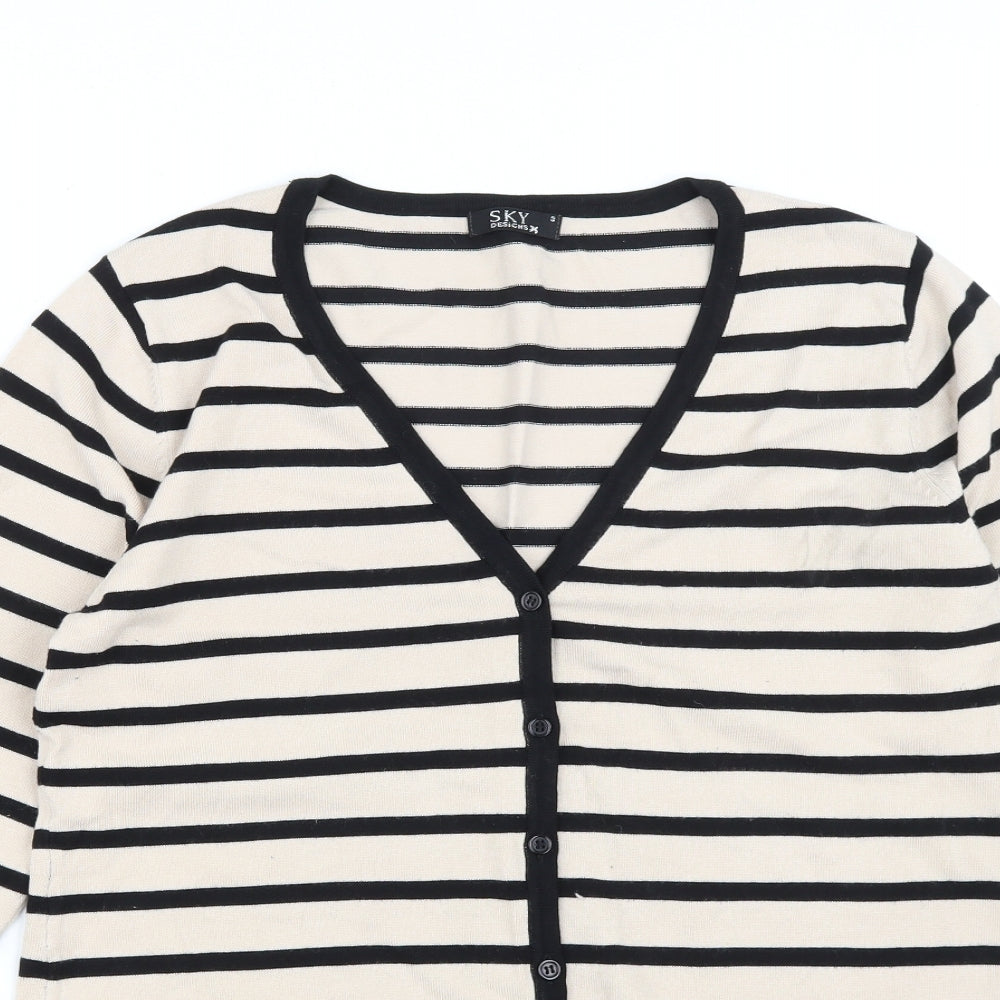 Sky Womens Black V-Neck Striped Viscose Cardigan Jumper Size M