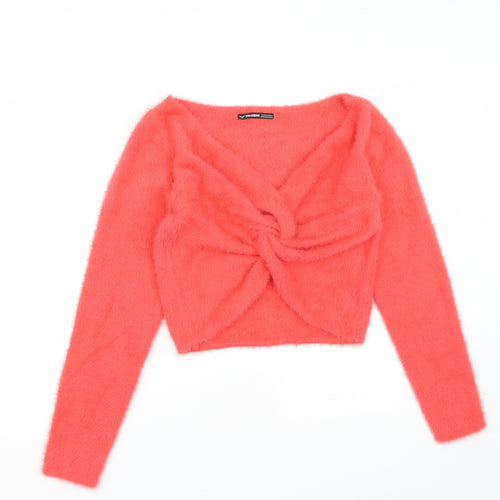 Threadbare Womens Pink V-Neck  Nylon Pullover Jumper Size 16