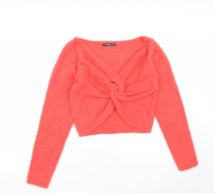 Threadbare Womens Pink V-Neck Nylon Pullover Jumper Size 16