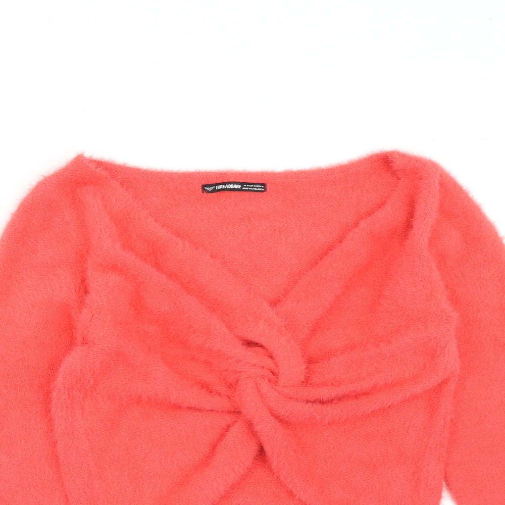 Threadbare Womens Pink V-Neck  Nylon Pullover Jumper Size 16