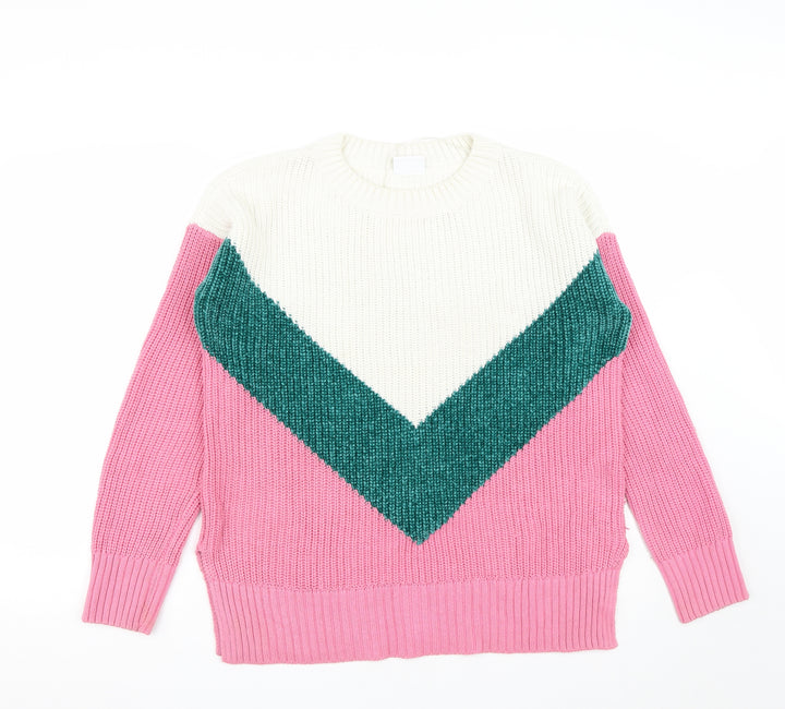 Noisy may Womens Pink Round Neck  Acrylic Pullover Jumper Size M