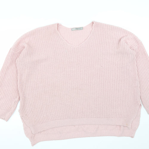 ASOS Womens Pink V-Neck  Acrylic Pullover Jumper Size 12